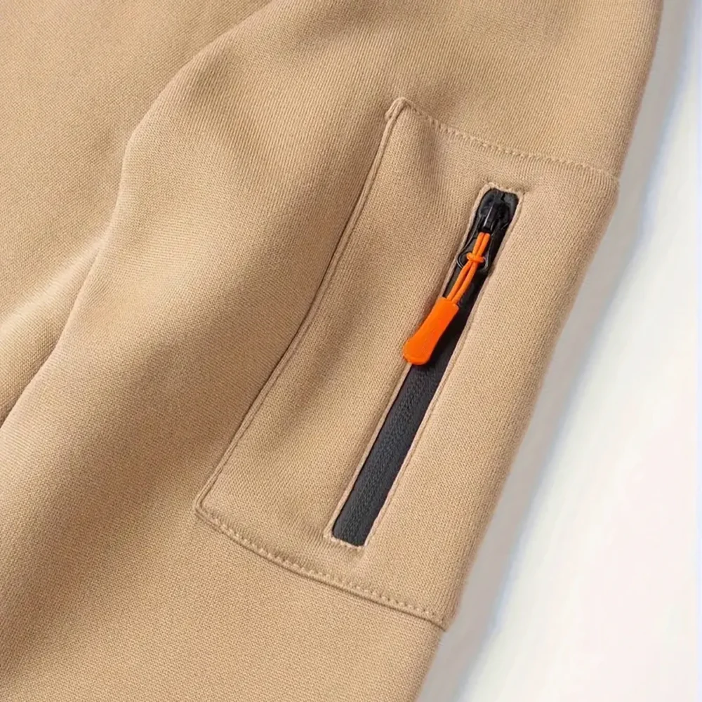 Battery-Powered Car Hoodie Half Zipper, Casual Sport Half-Zip Hoodie CAR113 - Khaki - Image 4