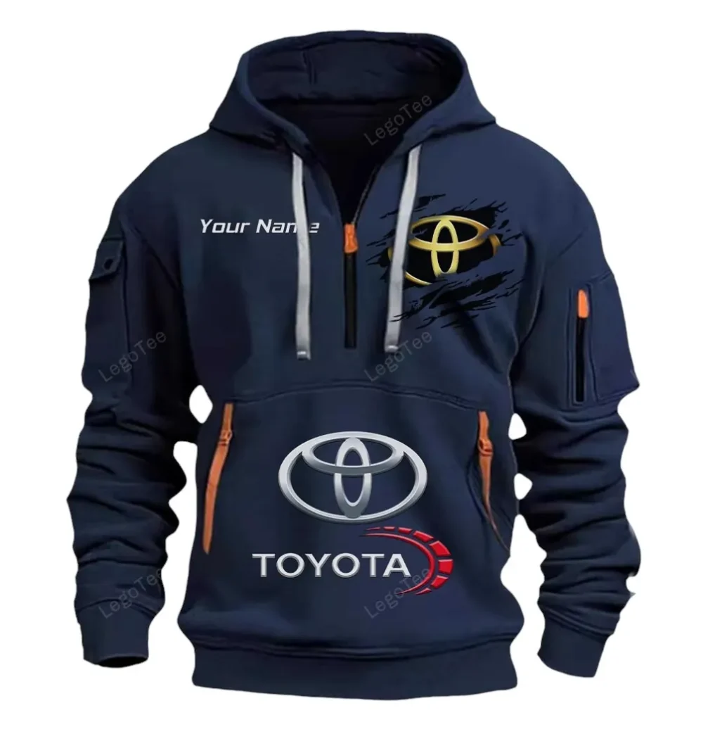 Desert Runner Hoodie Half Zipper, Modern Sport Hoodie CAR113 - Navy - Image 2