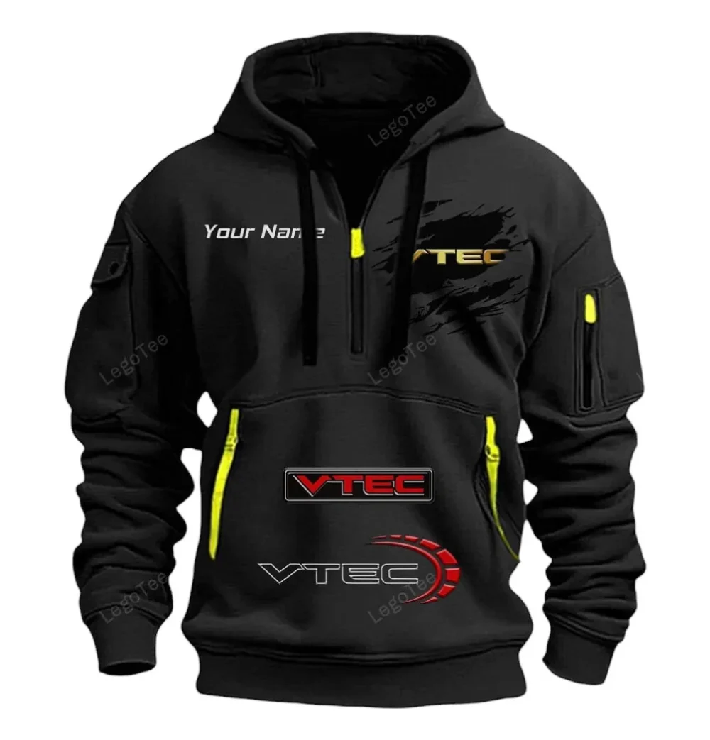 High-Rev Hatchback Hoodie Half Zipper, Warm Up Hoodie CAR113 - Black - Image 2