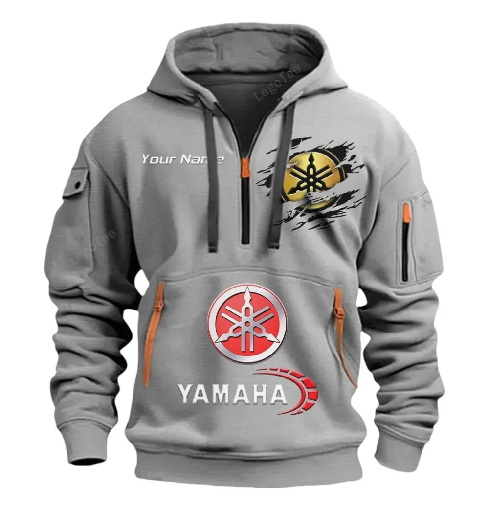 Dual-Sport Bike Hoodie Half Zipper, Warm Up Hoodie CAR113 - Gray - Image 2