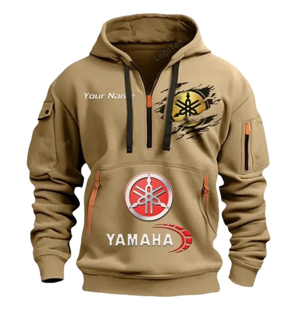 Dual-Sport Bike Hoodie Half Zipper, Game Day Half-Zip Hoodie CAR113 - Khaki - Image 2