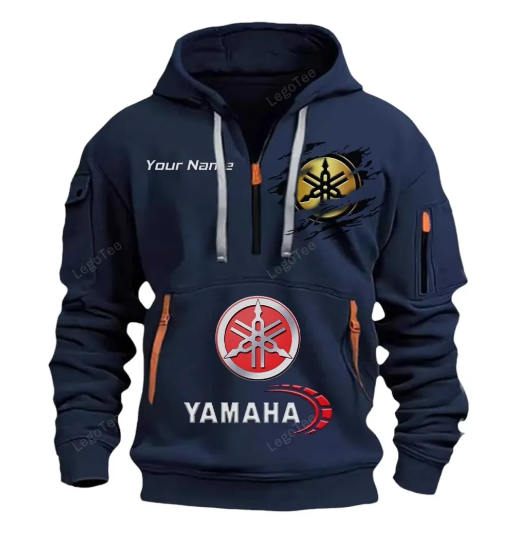 Adventure Motorbike Hoodie Half Zipper, Performance Fan Hoodie CAR113 - Navy - Image 2