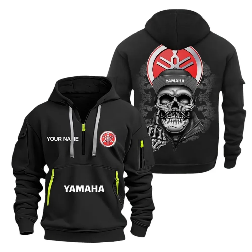 Motorbike Hoodie Half Zipper, Athletic Fan Half-Zip Hoodie CAR166 - Black - Image 2