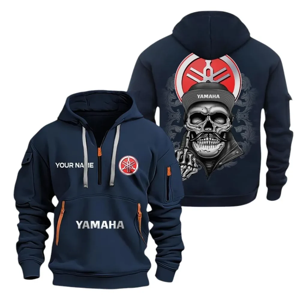 Two-Wheeler Hoodie Half Zipper, Athletic Fan Half-Zip Hoodie CAR166 - Navy - Image 2
